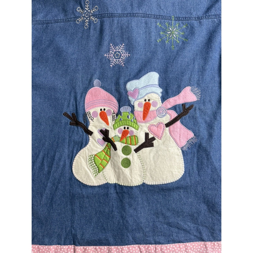 Lighthouse Apparel Women's Blue Denim Top Size L Embroidered Snowman Snowflake - Picture 7 of 11